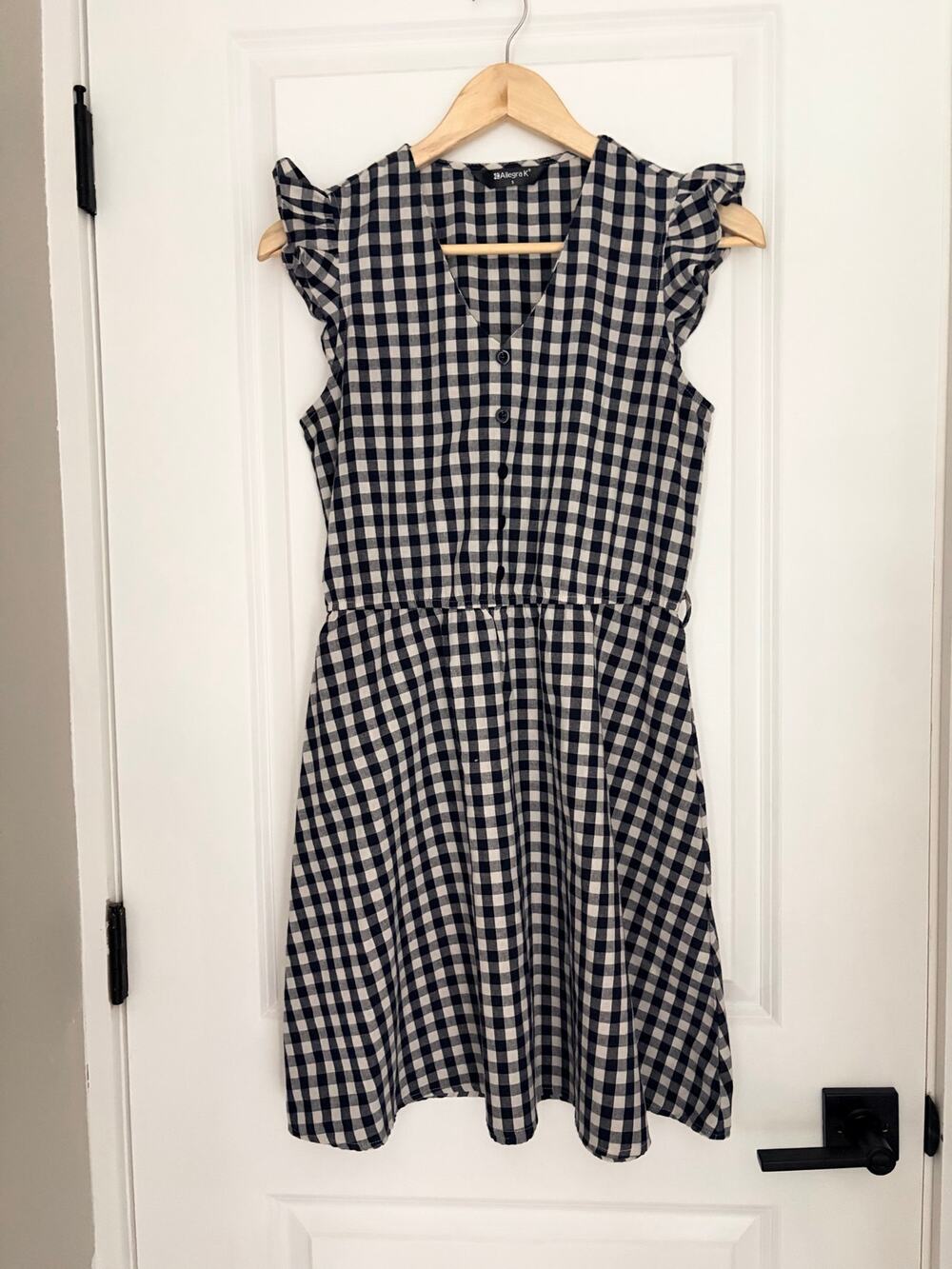 Allegra K Gingham Ruffle V-Neck Fit & Flare Dress Cottegecore Retro Small